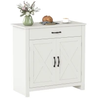 HOMCOM Farmhouse Sideboard Cabinet with Barn Doors Kitchen Buffet Cabinet with Drawer and Adjustable Shelf Stone White Wash(m-1)