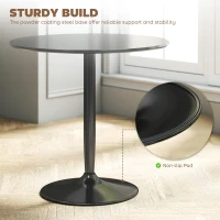 HOMCOM Modern Kitchen Table for 2 People, Round Dining Table with Steel Base for Living Room, Dining Room, Black(m-5)