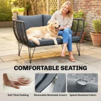 Outsunny Outdoor Couch Patio Sofa with Cushions, 2 Seater Patio Furniture Loveseat with Galvanized Steel Frame, Light Grey(m-6)