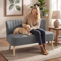 HOMCOM Modern 2 Seater Sofa, Upholstered Two Seater Couch with Rubber Wood Legs, Grey(m-9)