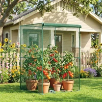 Outsunny Walk-in Crop Cage, Plant Protectors from Animals with Roll Up Zippered Door, 3.9' x 3.9' x 5.9', Dark Green(m-2)