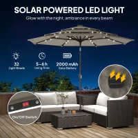 Outsunny 9.3 ft Patio Umbrella with Solar LED Lights, Cover, 3 Tier Outdoor Market Table Parasol with Tilt, Crank, Grey(m-4)