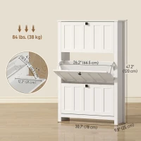 HOMCOM Slim Shoe Cabinet with 3 Flip Drawers, Shoe Storage Cabinet with Adjustable Shelves for Entryway, Holds 18 Pairs, White(m-3)