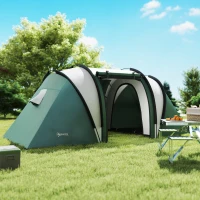 Outsunny Camping Tent with 2 Bedrooms and Living Area, 3000mm Waterproof Family Tent, for Fishing Hiking Festival, Army Green(m-10)
