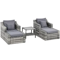 Outsunny 5-Piece Patio Furniture Set Outdoor Rattan Wicker Conversation Set with 2 Cushioned Chairs, 2 Ottomans and Coffee Table, Grey(m-2)