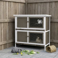 PawHut Wooden Bunny Hutch with Ramp, Indoor/Outdoor, Brown(m-11)
