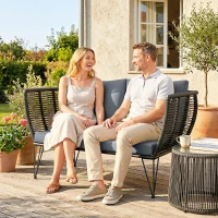 Outsunny Outdoor Couch Patio Sofa with Cushions, 2 Seater Patio Furniture Loveseat with Galvanized Steel Frame, Light Grey(m-10)