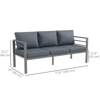 Outsunny Aluminum Garden Sofa, 3-Person Outdoor Couch, Backyard Furniture for 3-person with Cushions, 72.8" x 26" x 25.2", Grey(m-3)