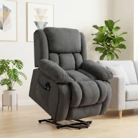 HOMCOM Overstuffed Power Lift Recliner Chair with Vibration Massage and Heat, Side Pockets, Pocket Spring, for Adults, Gray(m-2)