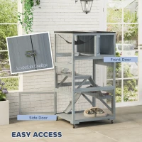 PawHut 66"H Catio Outdoor Cat Enclosure on Wheels with Hammock Multiple Platforms Resting Condo Ramps for 1-3 Cats, Grey(m-6)