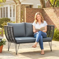 Outsunny Outdoor Couch Patio Sofa with Cushions, 2 Seater Patio Furniture Loveseat with Galvanized Steel Frame, Light Grey(m-8)
