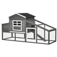 PawHut 79" Wooden Chicken Coop, Outdoor Hen House, Poultry Habitat with Removable Tray, Nesting Box, Run, Ramp, Grey(m-2)