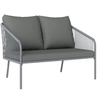 Outsunny Garden Sofa with Cushions, 2-Seater Outdoor Balcony Rattan Sofa, 112 x 72 x 76 cm, Grey(m-11)