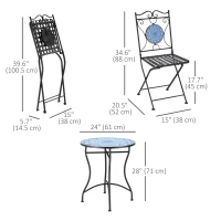 Outsunny 3-Piece Outdoor Bistro Set Garden Coffee Table Set with Mosaic Top for Patio, Balcony, Poolside, Black(m-3)