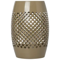 Outsunny 12.4" Steel Patio End Table, Round Hollow Drum Side Table, Accent Table for Indoor and Outdoor, Khaki(m-2)