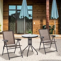 Outsunny Folding Outdoor Bistro Set, Patio Table and Chairs with Reclining Backrest and Round Dining Table, Brown(m-9)