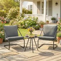 Outsunny Outdoor Bistro Set, 3 Piece Patio Furniture Set with 2 C Spring Chairs and Round Table for Balcony, Light Grey(m-1)