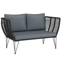 Outsunny Outdoor Couch Patio Sofa with Cushions, 2 Seater Patio Furniture Loveseat with Galvanized Steel Frame, Light Grey(m-11)