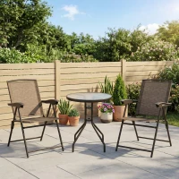 Outsunny Folding Outdoor Bistro Set, Patio Table and Chairs with Reclining Backrest and Round Dining Table, Brown(m-1)