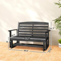Outsunny Patio Glider Bench w/ HDPE Slatted Double Rocking Chair, Black(m-3)