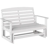 Outsunny Patio Glider Bench w/ HDPE Slatted Double Rocking Chair, White(m-11)