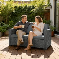 Outsunny 2 Seater Outdoor Couch Patio Sofa with Deep Seat, Cushions, Wide Armrests for Garden, Balcony, Porch, Dark Grey(m-8)