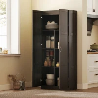 HOMCOM Farmhouse Pantry Cabinet, 71" Tall Kitchen Pantry Storage Cabinet with Soft-Close Hinges, Adjustable Shelves, Espresso(m-9)