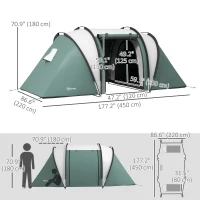 Outsunny Camping Tent with 2 Bedrooms and Living Area, 3000mm Waterproof Family Tent, for Fishing Hiking Festival, Army Green(m-3)