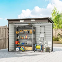 Outsunny 8 x 4FT Galvanized Garden Storage Shed, Metal Outdoor Shed with Double Doors and 2 Vents, Oak(m-9)