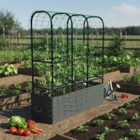 Outsunny Raised Garden Bed with Trellis, Tomato Cage with 52.8 Gal Grow Bag, Garden Cucumber Trellis Plant Cage(m-1)