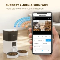 PawHut Automatic Cat Feeder for 2 Cats with HD Camera，2.4G & 5G WiFi Pet Food Dispenser 6L APP Control(m-7)