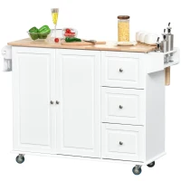 HOMCOM Storage Trolley Cart on Wheels, Mobile Kitchen Island with Drop Leaf, Towel/Spice Rack, 3 Drawers, 2-Door Cabinet, White(m-1)