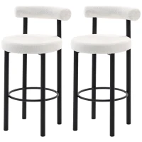HOMCOM Bar Stools Set of 2, Sherpa Upholstered Barstools with Backrest, Bar Height Stools with Footrest for Kitchen Island(m-2)