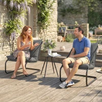 Outsunny Outdoor Bistro Set, 3 Piece Patio Furniture Set with 2 C Spring Chairs and Round Table for Balcony, Light Grey(m-8)