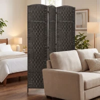 HOMCOM Room Divider, 3 Panel Folding Privacy Screen, 70.9" Tall Portable Weave Partition Wall Divider for Bedroom, Coffee(m-9)