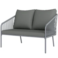 Outsunny Garden Sofa with Cushions, 2-Seater Outdoor Balcony Rattan Sofa, 112 x 72 x 76 cm, Grey(m-2)