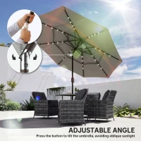 Outsunny 9.3 ft Patio Umbrella with Solar LED Lights, Cover, 3 Tier Outdoor Market Table Parasol with Tilt, Crank, Grey(m-10)