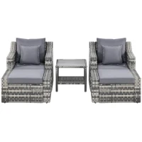 Outsunny 5-Piece Patio Furniture Set Outdoor Rattan Wicker Conversation Set with 2 Cushioned Chairs, 2 Ottomans and Coffee Table, Grey(m-11)