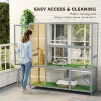 PawHut Catio Outdoor Cat Enclosure, 77" H Wooden Cat House with Weatherproof Roof, Platforms and Scratching Post(m-7)