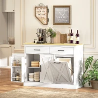 HOMCOM 7 Gallon Tilt Out Garbage Cabinet, Kitchen Island with Charging Station, 2 Drawers, 4 Door Racks, White(m-8)