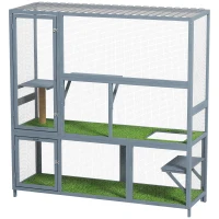 PawHut Catio Outdoor Cat Enclosure, 77" H Wooden Cat House with Weatherproof Roof, Platforms and Scratching Post(m-1)