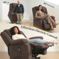 HOMCOM Overstuffed Power Lift Recliner Chair with Vibration Massage and Heat, Side Pockets, Pocket Spring, for Adults, Brown(m-5)