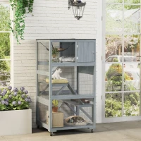 PawHut 66"H Catio Outdoor Cat Enclosure on Wheels with Hammock Multiple Platforms Resting Condo Ramps for 1-3 Cats, Grey(m-1)