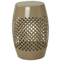 Outsunny 12.4" Steel Patio End Table, Round Hollow Drum Side Table, Accent Table for Indoor and Outdoor, Khaki(m-11)