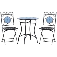 Outsunny 3-Piece Outdoor Bistro Set Garden Coffee Table Set with Mosaic Top for Patio, Balcony, Poolside, Black(m-2)