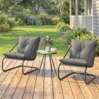 Outsunny Outdoor Bistro Set, 3 Piece Patio Furniture Set with 2 C Spring Chairs and Round Table for Balcony, Light Grey(m-10)