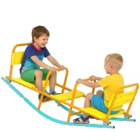 Qaba Teeter Totter Seesaw for Kids, 2 in 1 Metal Rocking Seesaw for Toddlers Age 3-8, Playground Equipment for Backyard(m-11)