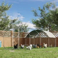 PawHut Large Chicken Coop Metal Chicken Run with Waterproof and Anti-UV Cover, Dome Shaped Walk-in Fence Cage Hen House for Outdoor and Yard Farm Use, 1" Tube Diameter, 9.2' x 18.7' x 6.5'(m-12)