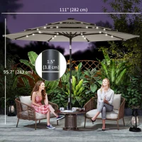 Outsunny 9.3 ft Patio Umbrella with Solar LED Lights, Cover, 3 Tier Outdoor Market Table Parasol with Tilt, Crank, Grey(m-3)