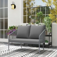 Outsunny Garden Sofa with Cushions, 2-Seater Outdoor Balcony Rattan Sofa, 112 x 72 x 76 cm, Grey(m-10)